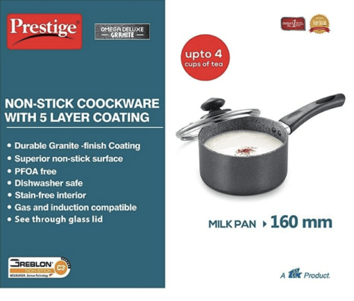Prestige Omega Deluxe Granite Milk Pan with Lid, 16cm Black - Image 2
